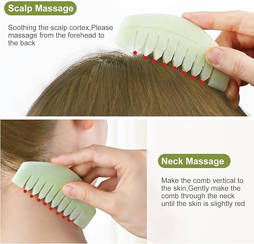 Miniatura 2 de airogym 2 peines de masaje de jade natural, peine de cuero cabelludo raspado Guasha, herramientas de masaje de cabeza multifuncionales, masajeador