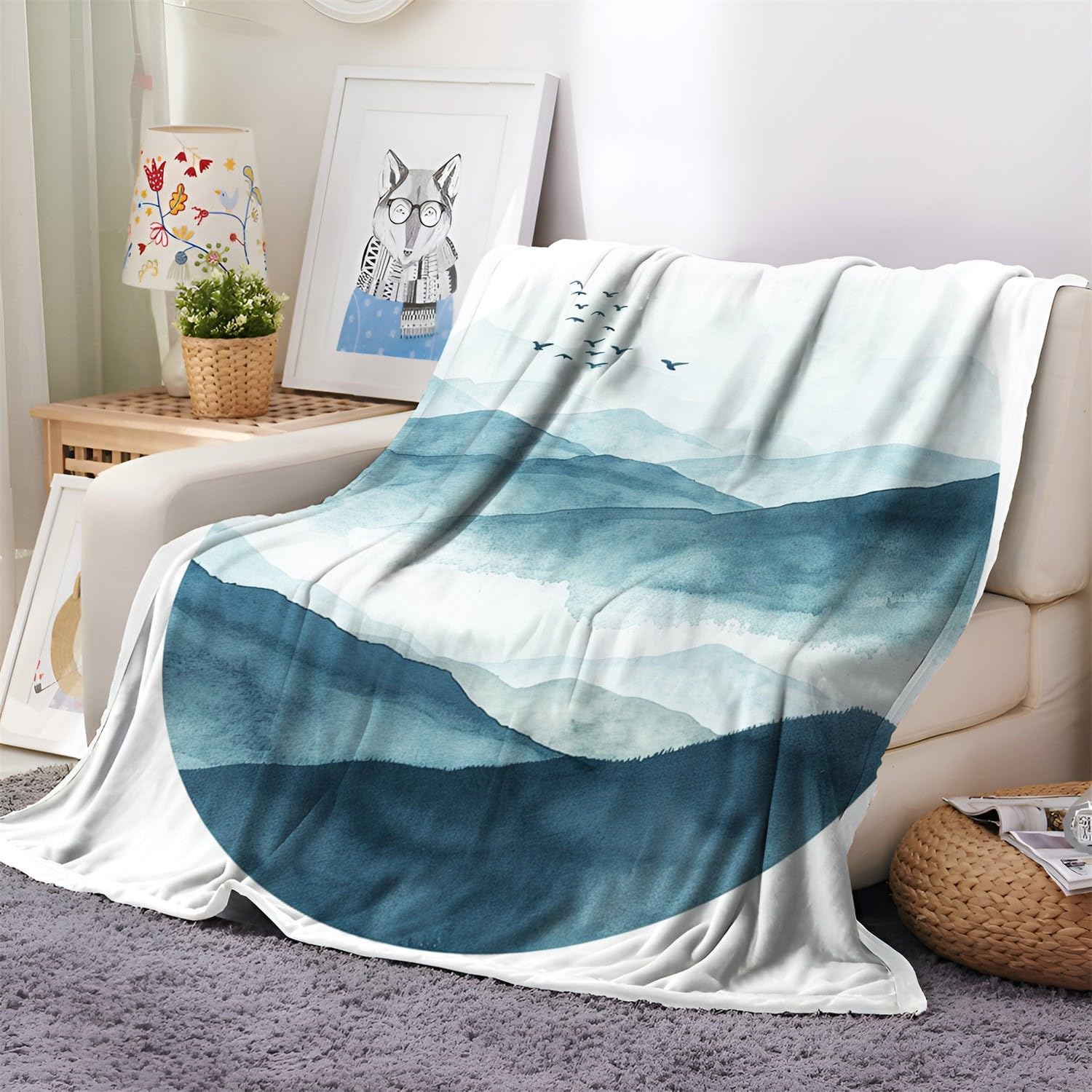 Générique Plaid Couverture Polaire 180x200 cm Paysage De Montagne Couverture Polaire en Microfibre Douce, Couverture en Peluche Chaude et Confortable pour Canapé ou Lit