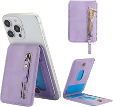 Ysnzaq Compatible with Magsafe Wallet Wallet for iPhone 16/15/14/13/12 MAX/Pro/Plus, Adjustable Stand Slot Card Holder Leather Magnetic Wallet for iPhone 16/15/14/13/12 MAX/Pro/Plus.ZYC Purple