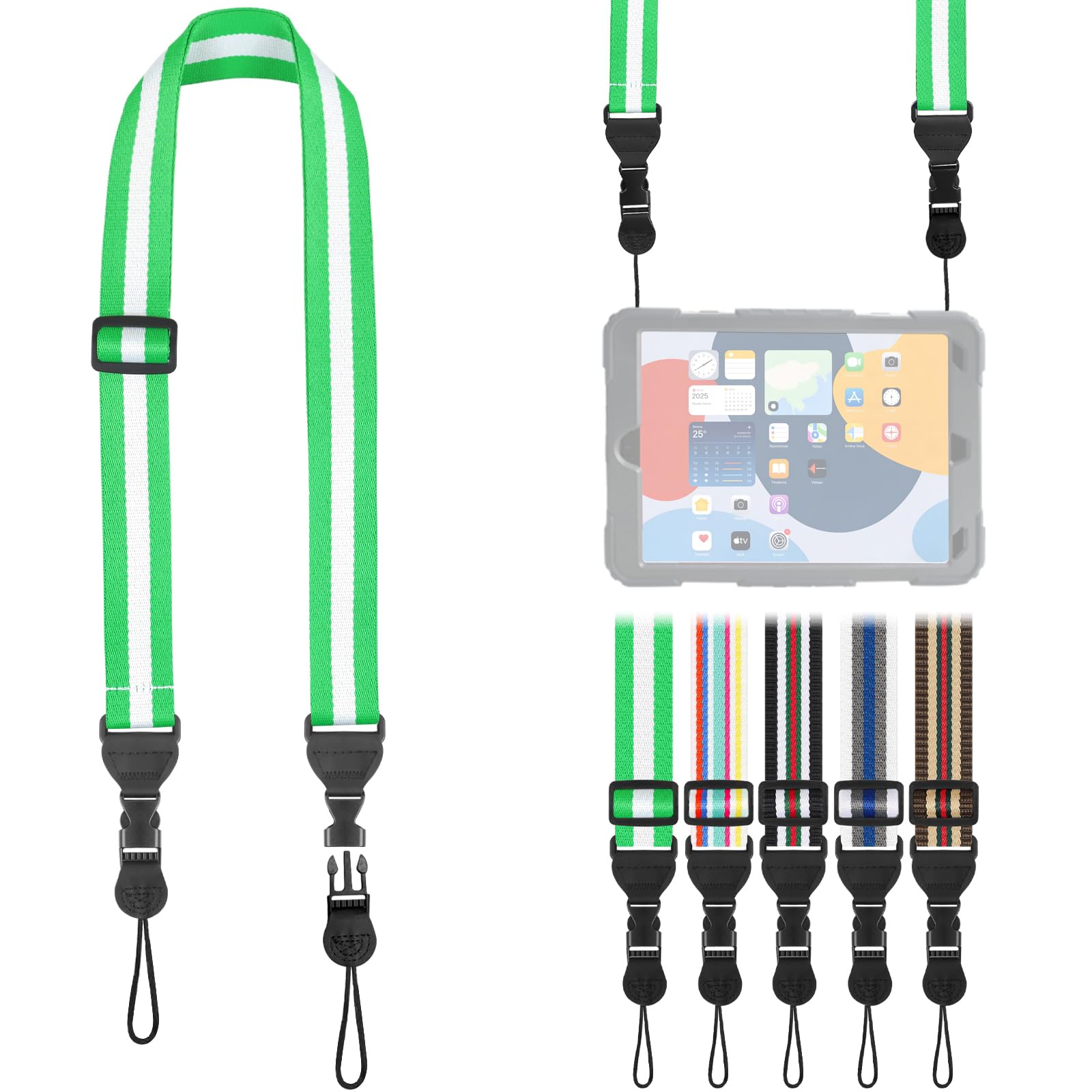 FIEIL Adjustable Shoulder Strap, Comfortable for Camera Neck Lanyard iPad Strap iPad Strap for iPad, Camera, Binocular, Crossbody, Tablet, Laptop, Binocular, Luggage Bag(Green &amp; White A48)
