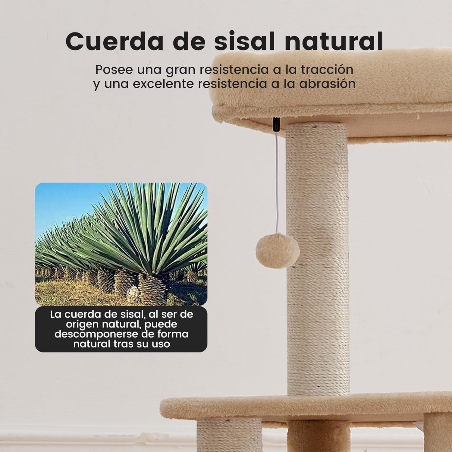Gardner Pet Rascador para Gatos 165 cm-Beige | Poste de Sisal, 6 Niveles Ultra-Estable, Diseño Anti-Oscilante, Posaderos Superiores Lavables, Castillo para Gato