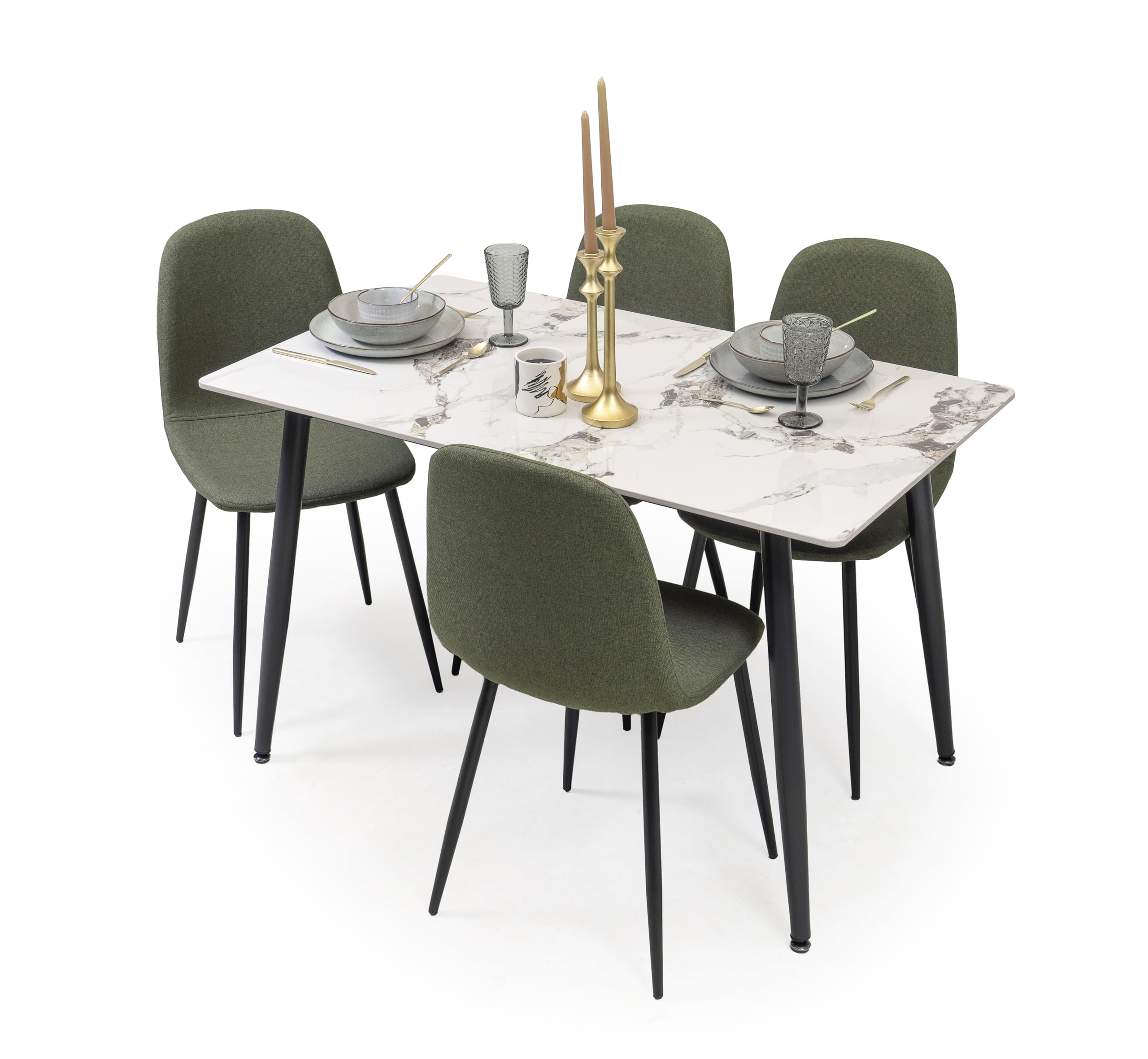Homely® | Mesa de Comedor Cairo PK 120x70 cm. Tapa Porcelánico | Acabado Efecto Mármol Calacatta Gold | Patas Metálicas Negras | Mesa cerámica Cocina, Comedor, Escritorio (Blanco-Gold)