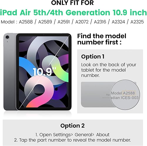 Miniatura 2 de SEYMAC Funda protectora para iPad Air 5ª/4ª generación de 10.9", cuerpo completo a prueba de golpes con protector de pantalla, soporte Negro