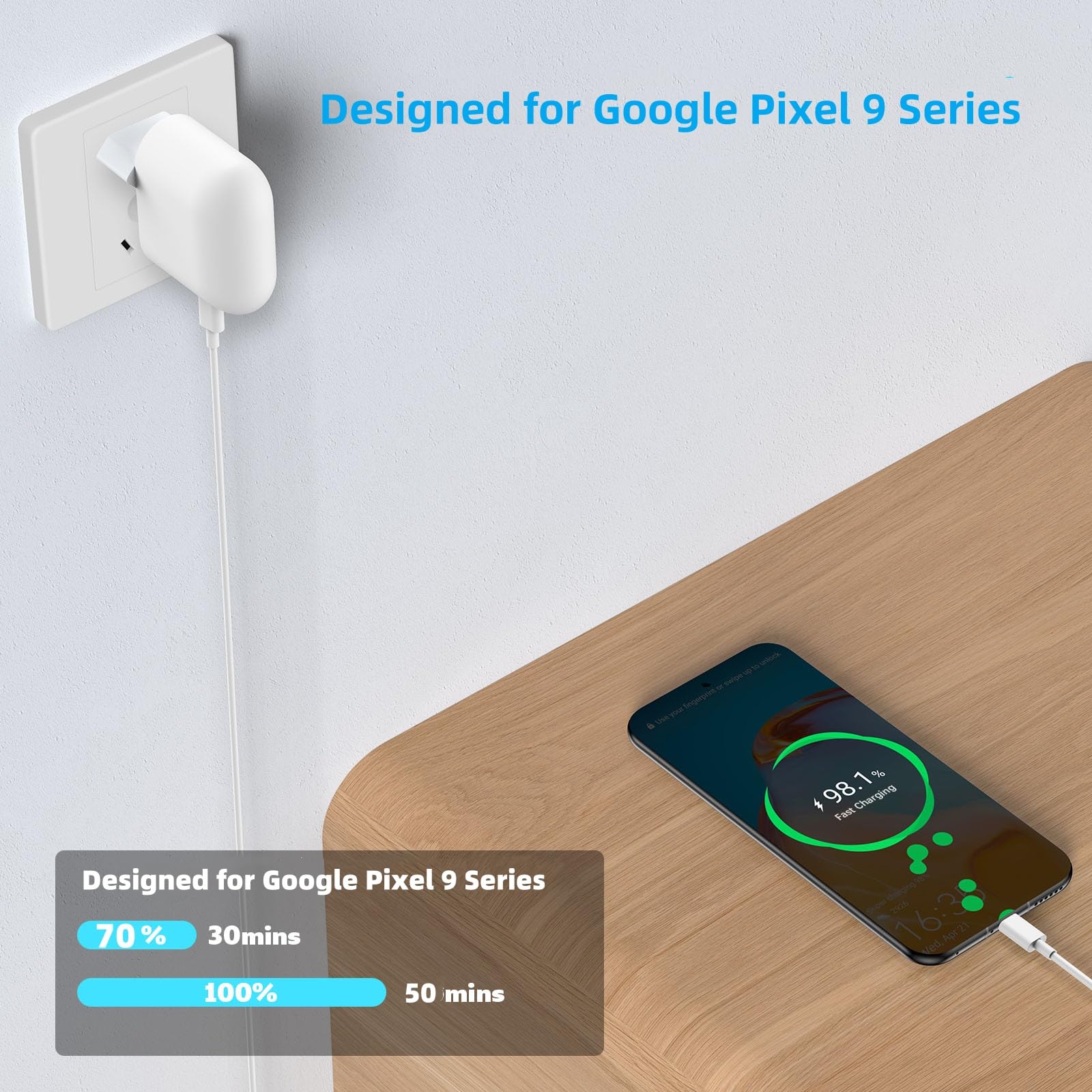 Caricatore USB C 30W con Cavo USB C 1m per Google Pixel 10 Pro Fold Pixel 8 Pro Fold 7, Caricatore per smartphone Pixel, per Galaxy A26 5G s24 A16 A35 Z