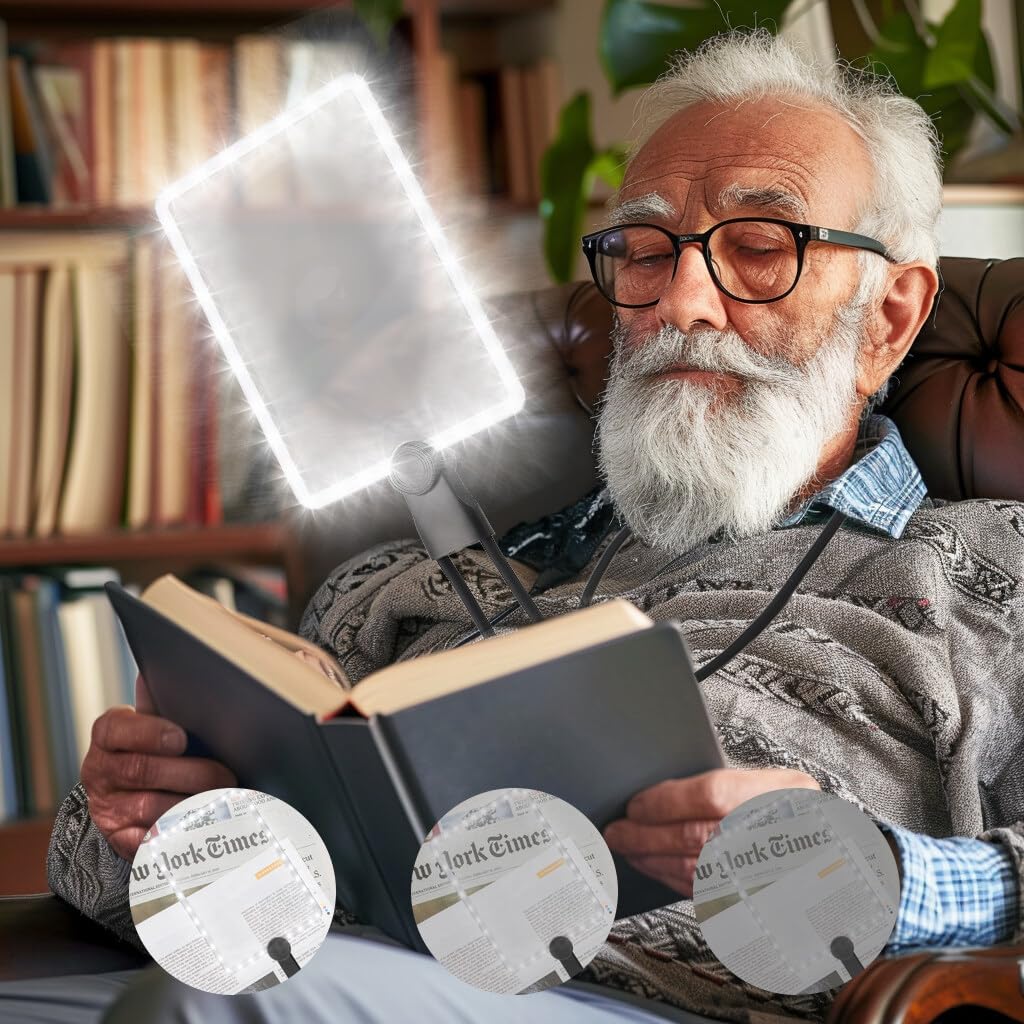 Sonhomay 1.8X Handsfree Magnifying Glass with Light 49 Bright LEDs, Book Magnifier for Reading, Neck- Wear Large Magnifier for Low Vision Elderly, Sewing, Repair, Flexible Gooseneck Magnifier