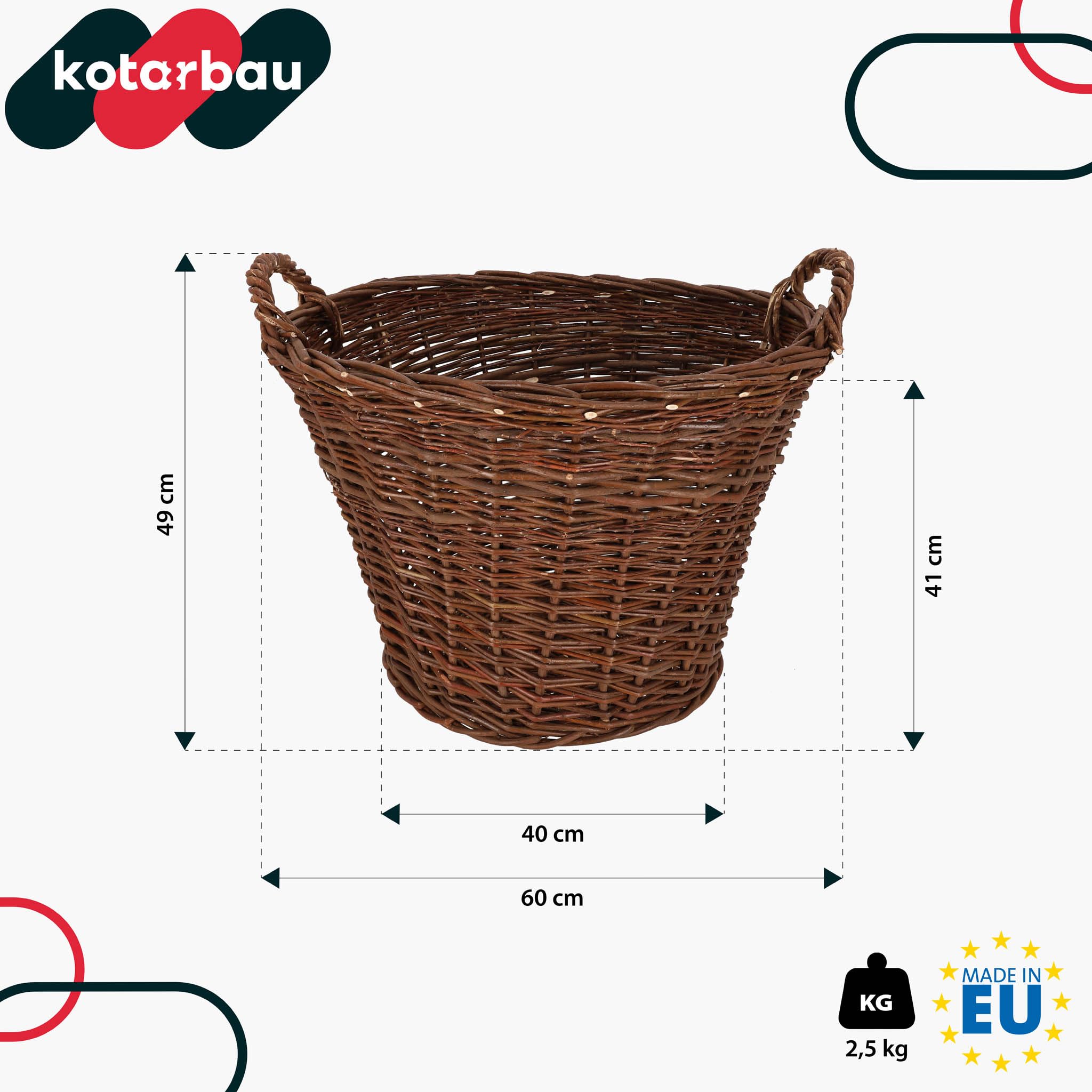 KOTARBAU® Panier en osier avec anses universel pour le rangement et les fleurs Ø 60 cm