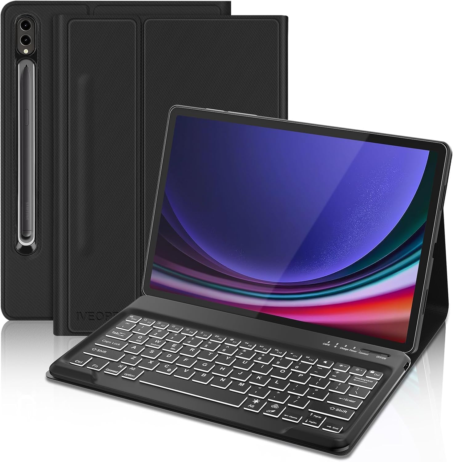 IVEOPPE for Samsung Galaxy Tab S9 Plus Case Keyboard, Keyboard for Galaxy Tab S10+ Tablet, Case for Samsung Tablet S9+ 12.4'' 2023 with Detachable Wireless Backlit Keypad, Black