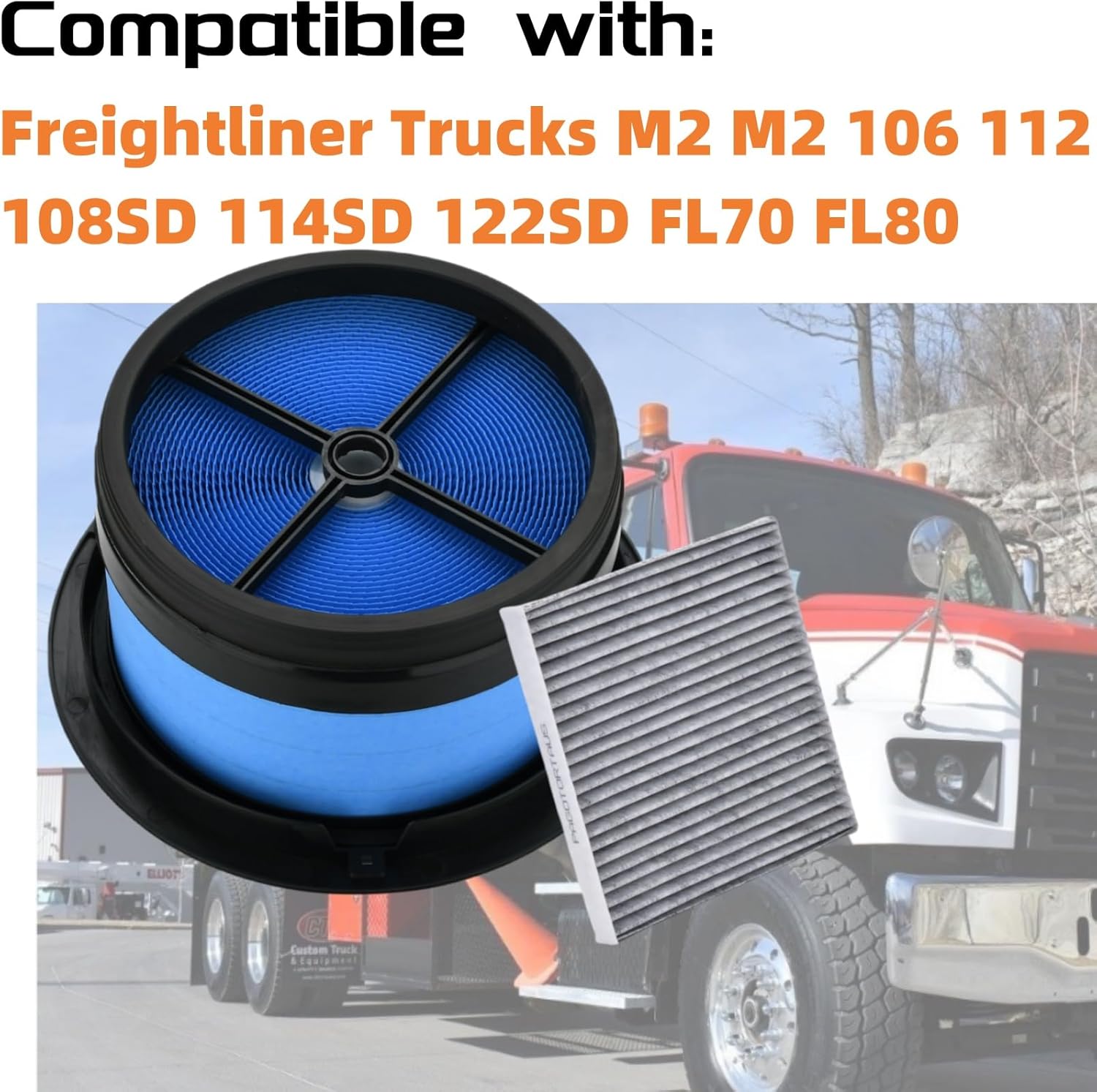AF26427 P607955 Cabin Engine Air Filter Kit Compatible with Freightliner M2 106 112 108SD FL70 Trucks Replace AF26427 36000006 abpn10g P607955 PA5359 AF26154 42809 PA10188