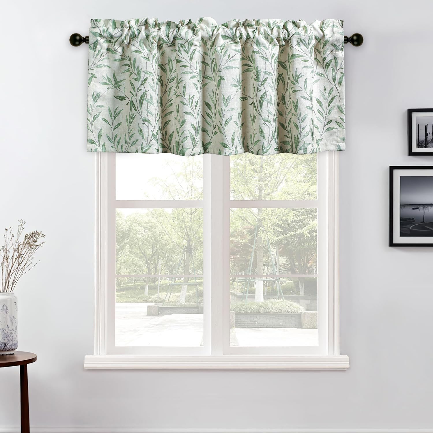 VOGOL Green Leaves Farmhouse Kitchen Valance for Windows, 137×49cm, 1 Panel — image 1