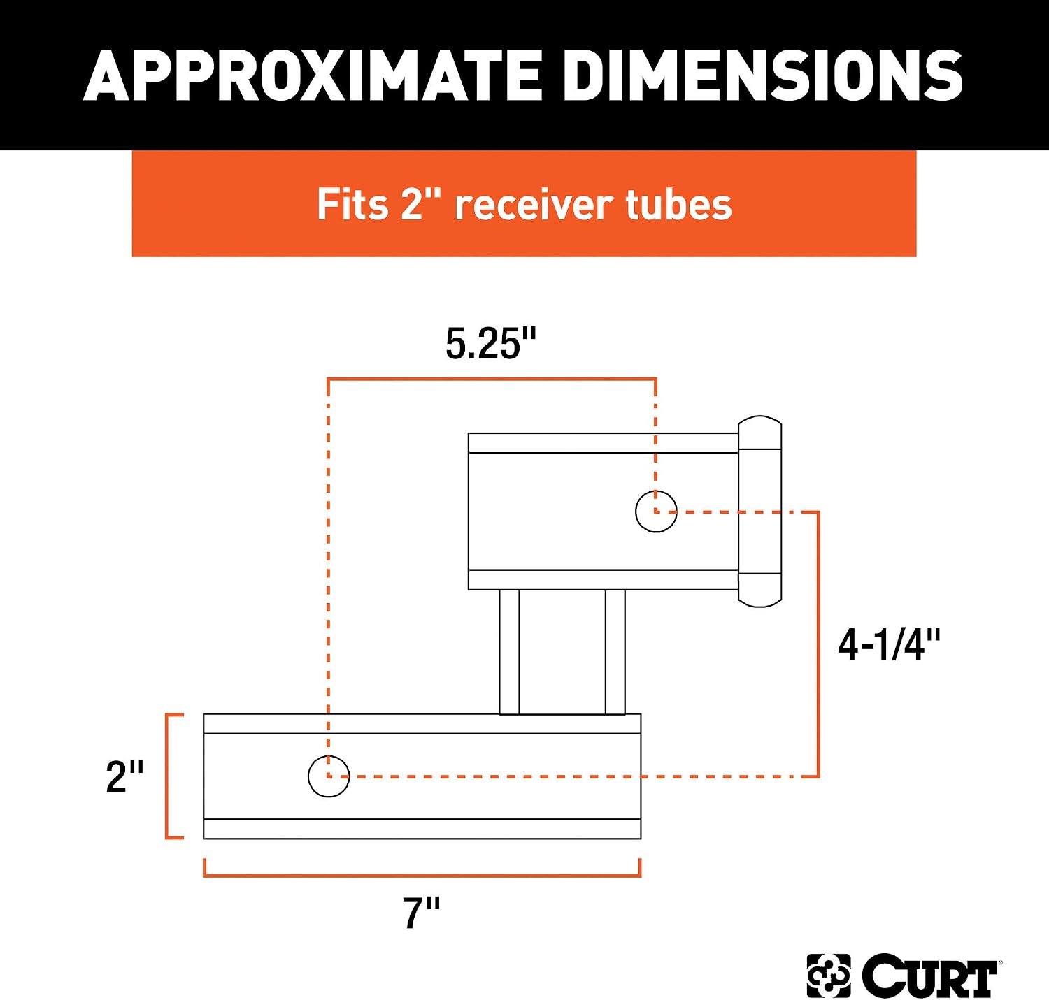 CURT 45794 Raised Trailer Hitch Extender, Fits 2-Inch Receiver, Extends 5-1/4", 4-1/4-In Rise, Gloss Black Powder Coat