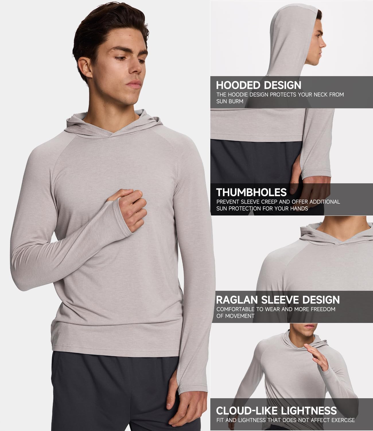 BAMBOO COOL Men's UPF 50+ Sun Protection Hoodies Soft and Lightweight Long Sleeve SPF Fishing Thumbhole Shirts Hooded - Image 2