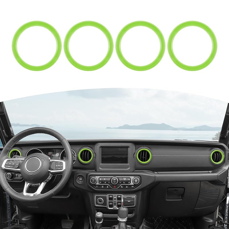 Capas de acabamento para saídas de ar do painel Jeep Wrangler JL/JLU e Gladiator JT verdes RT-TCZ Kit com 4 peças