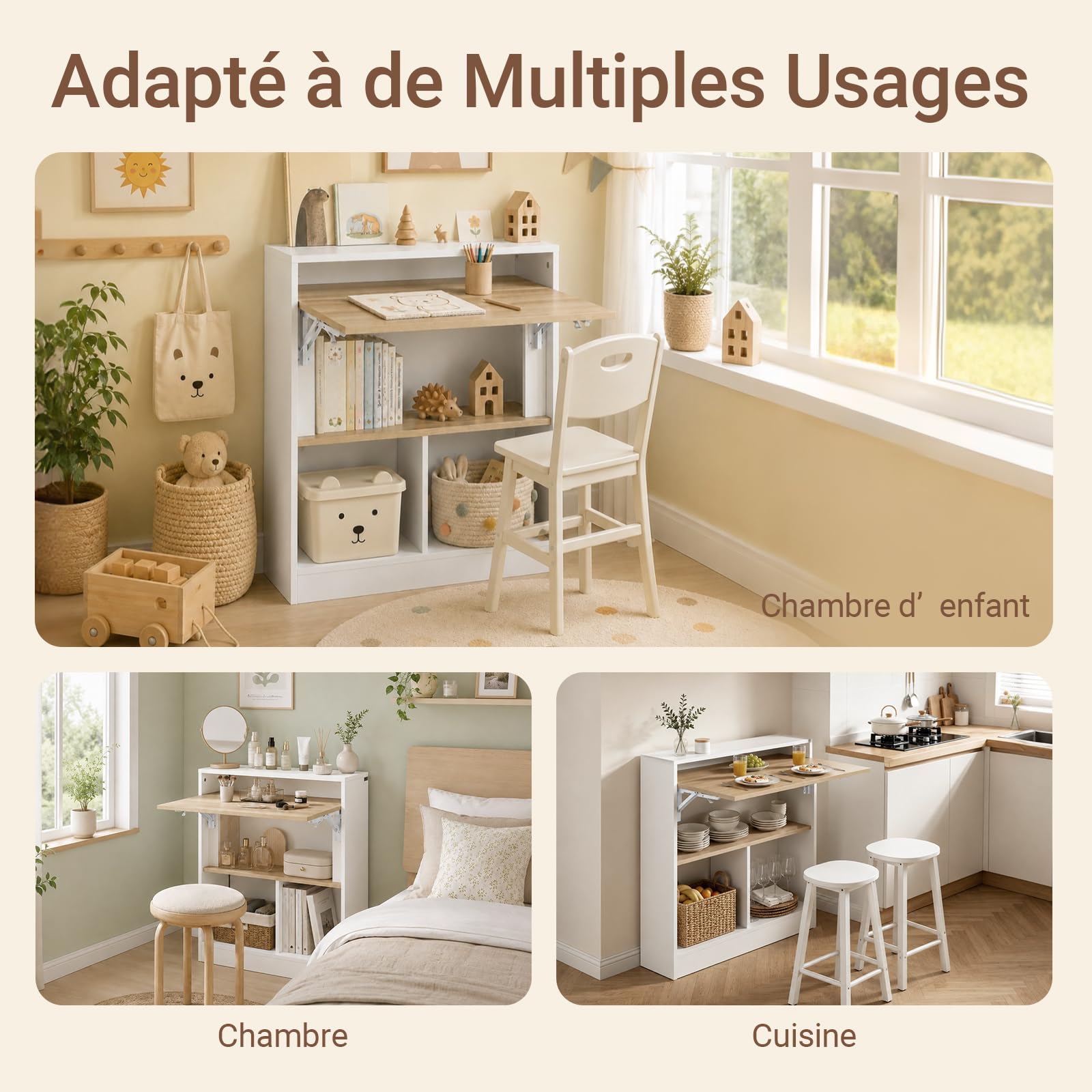 SoBuy Bureau Pliable Compact avec 4 Étagères 70x85x57cm Bureau