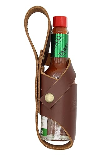 Miniatura 3 de Andean Leather Funda para salsa picante, soporte para cinturón de botella ideal para Tabasco, Sriracha y más (2 onzas, marrón)