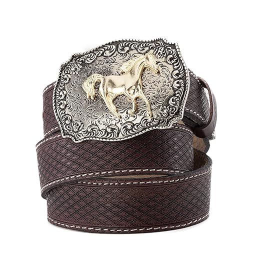 Cinto Country Masculino Entalhado Couro Soleta Fivela Metal Removivel 4cm Largura