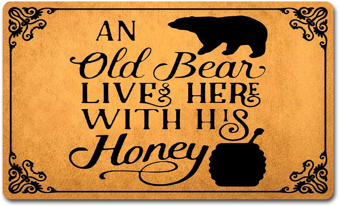 Funny Welcome Mats Anti-Slip Door Mats for Entrance Way Indoor Mat/Rubber Mat/Personality Rugs Kitchen Rugs and Mats 18"(W) x 30"(L) (an Old Bear Lives Here with His Honey)