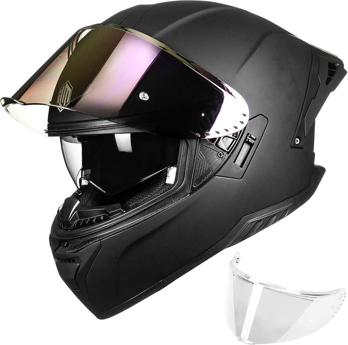 Cascos de Moto Integrales Adultos con Doble Visera 619 (Negro Mate, L) | Hombres Mujeres Deportes de motor Motos Carreras callejeras DOT