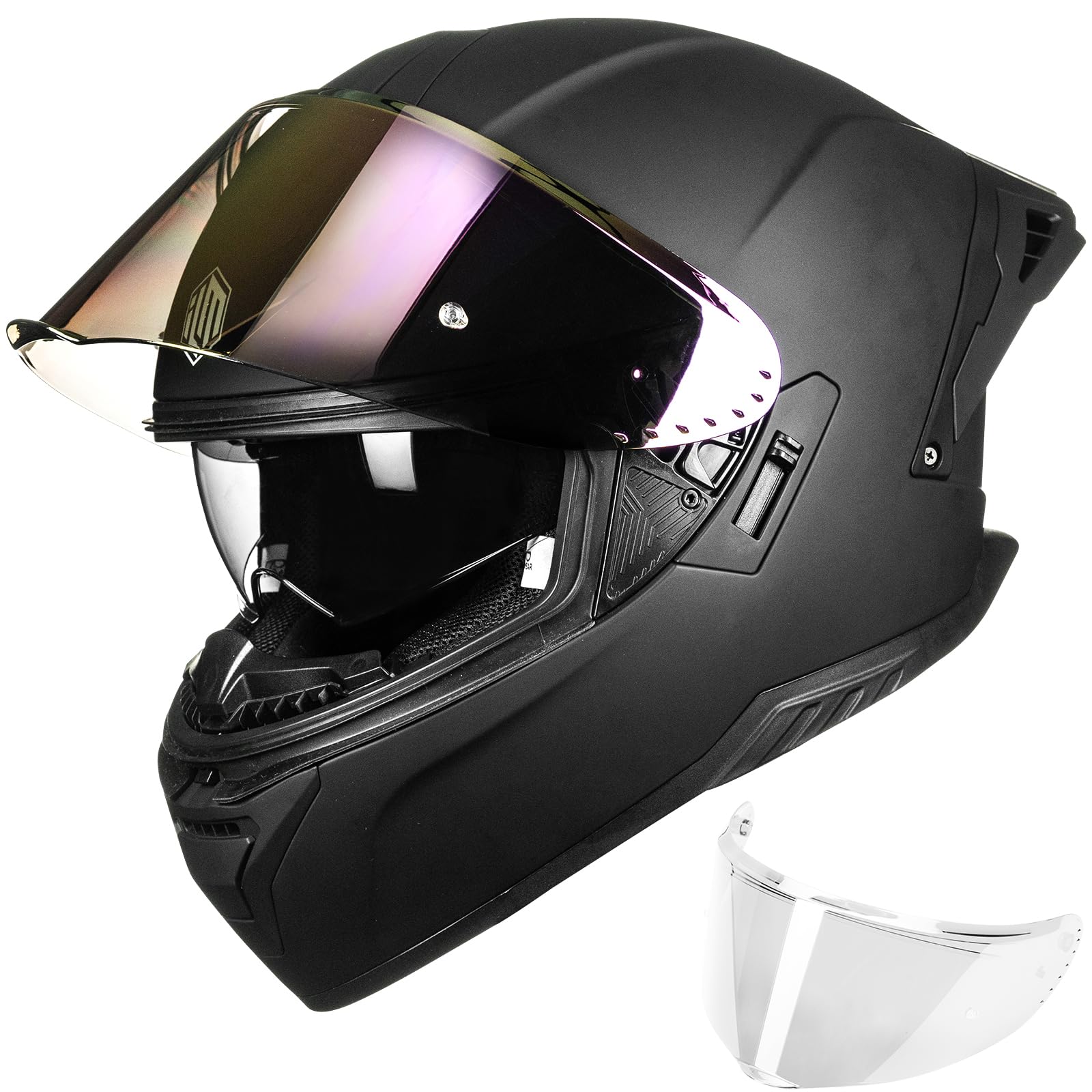 Motorcycle Helmets Full Face Adults with Dual Visors 619 (Matte Black, L)