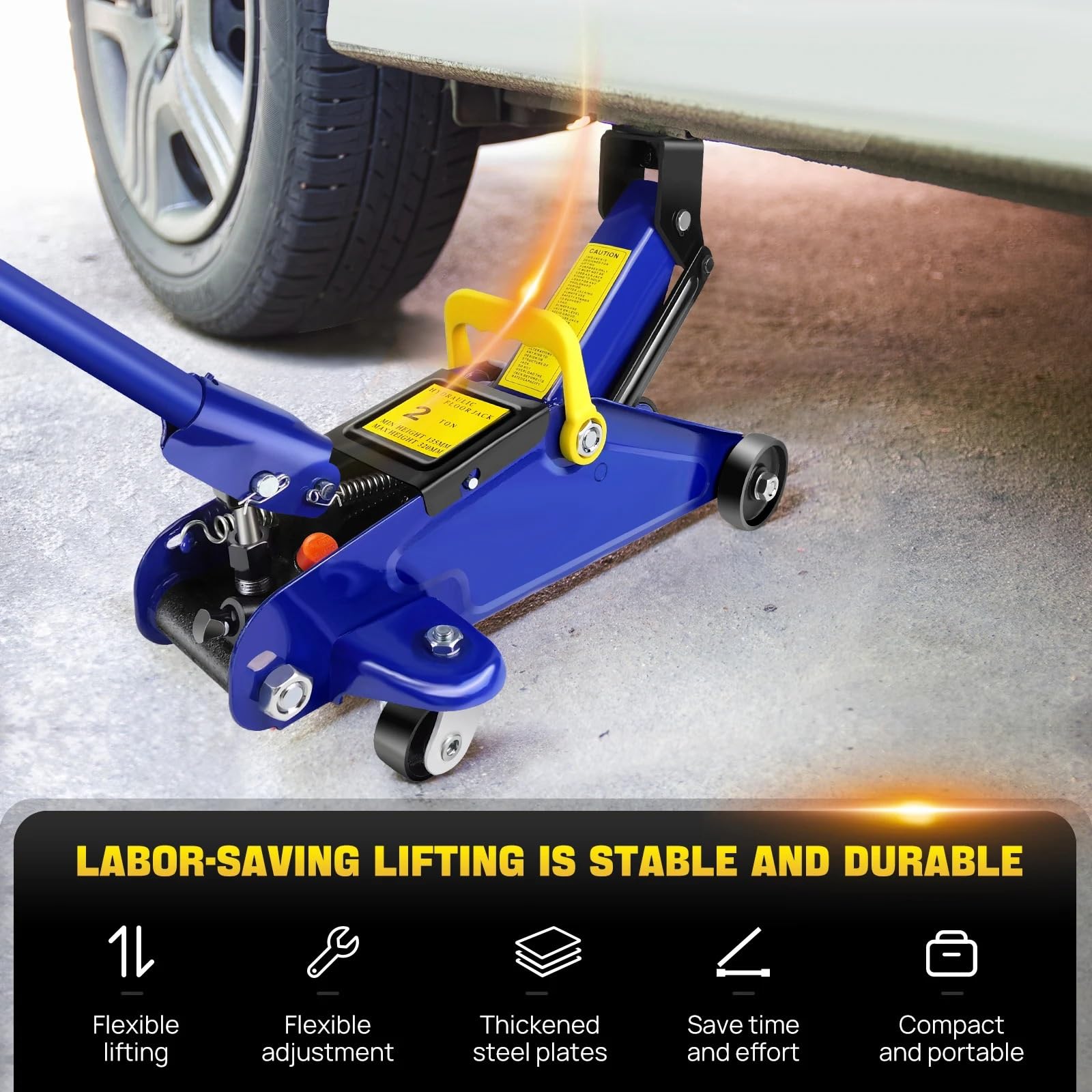 Tijera para automóvil Gato de Piso y Soporte, Juego de Soporte hidráulico de Perfil bajo de 2 toneladas y Soporte de Eje de 3 toneladas, Kit de reparación de neumáticos Steel Racing Gatos para Coche