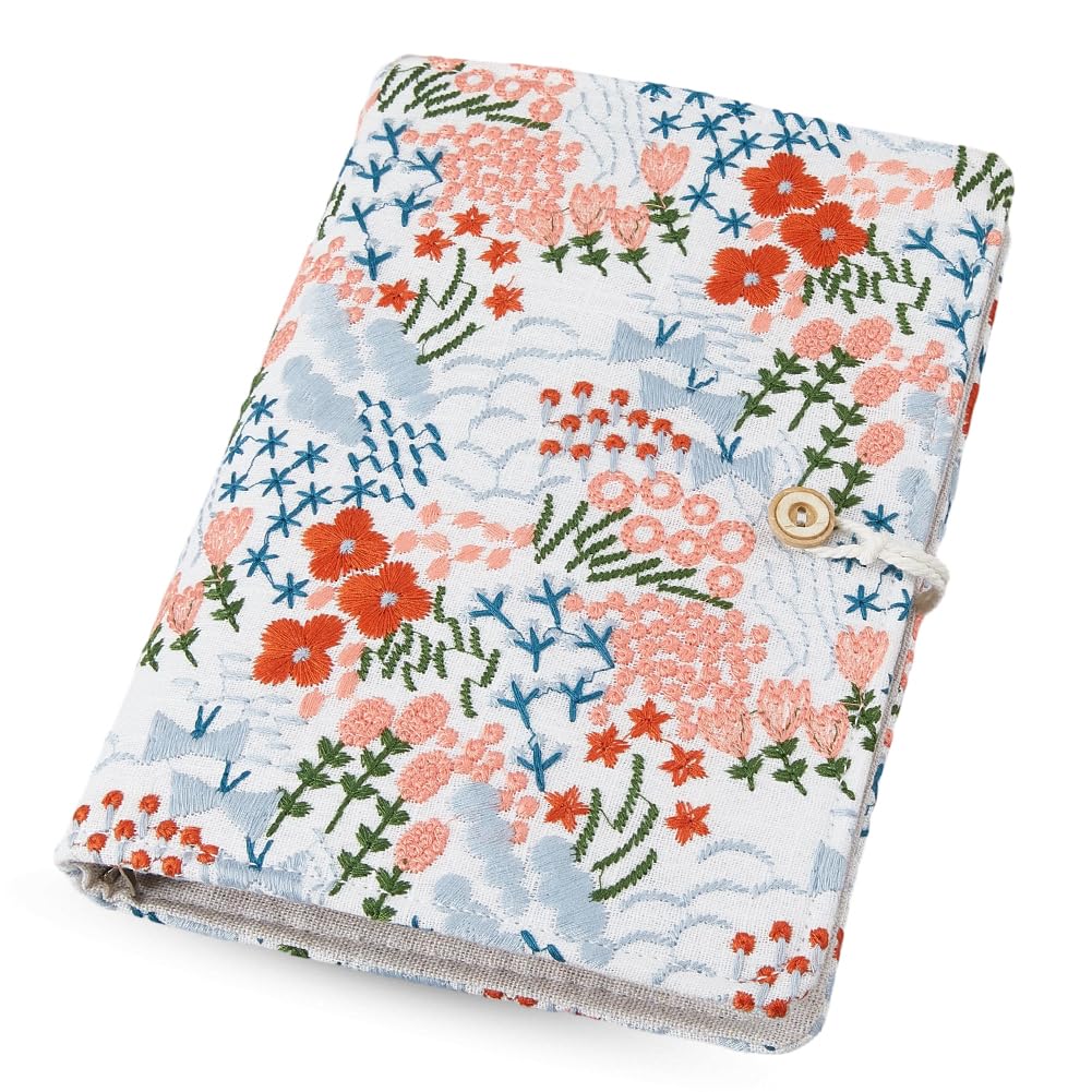 SUPERFINDINGS A5 Binder 6 Ring Refillable Cover 9.25"x6.69" Loose Leaf Personal Planner Cover with Button White Floral Notebook Binder for A5 Planner Journal Inserts Refill Paper(No Refill Paper)