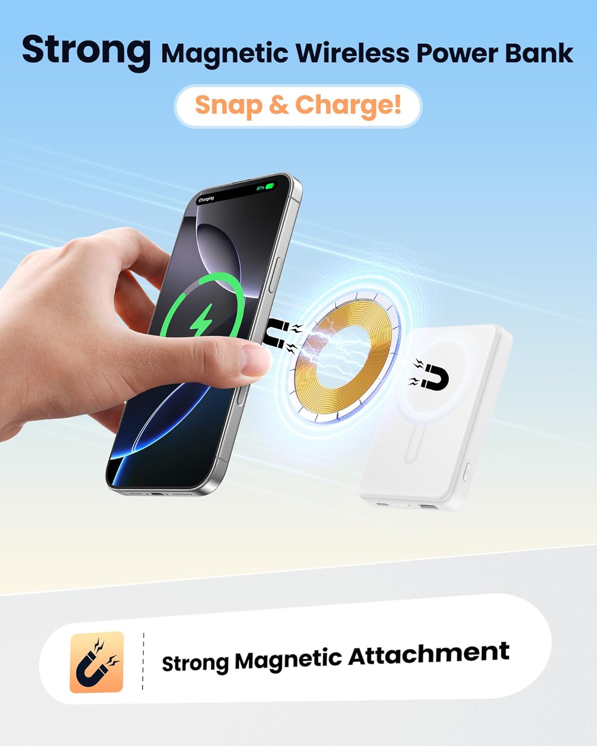 for Magsafe Portable Charger Power Bank, 12000mAh Magnetic Power Bank with 15W Wireless & 20W USB C Fast Charging, Ultra-Slim Battery Pack for iPhone 17/16/15/14/13/12 Series, Travel Essential