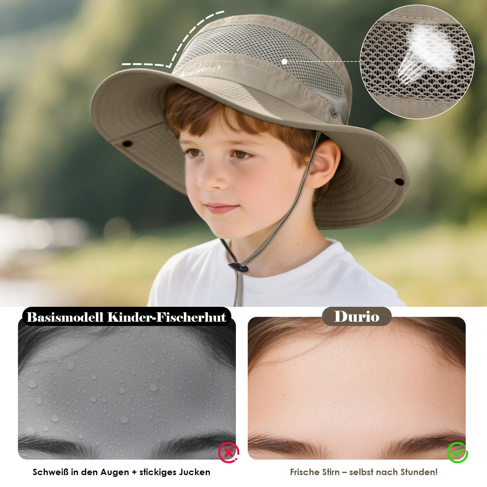 Durio Sombrero para el sol para niños, protección UV, gorro con correa para la barbilla, sombrero de pescador para niños, transpirable, protección solar, sombrero de algodón para niños de 4 a 12 años