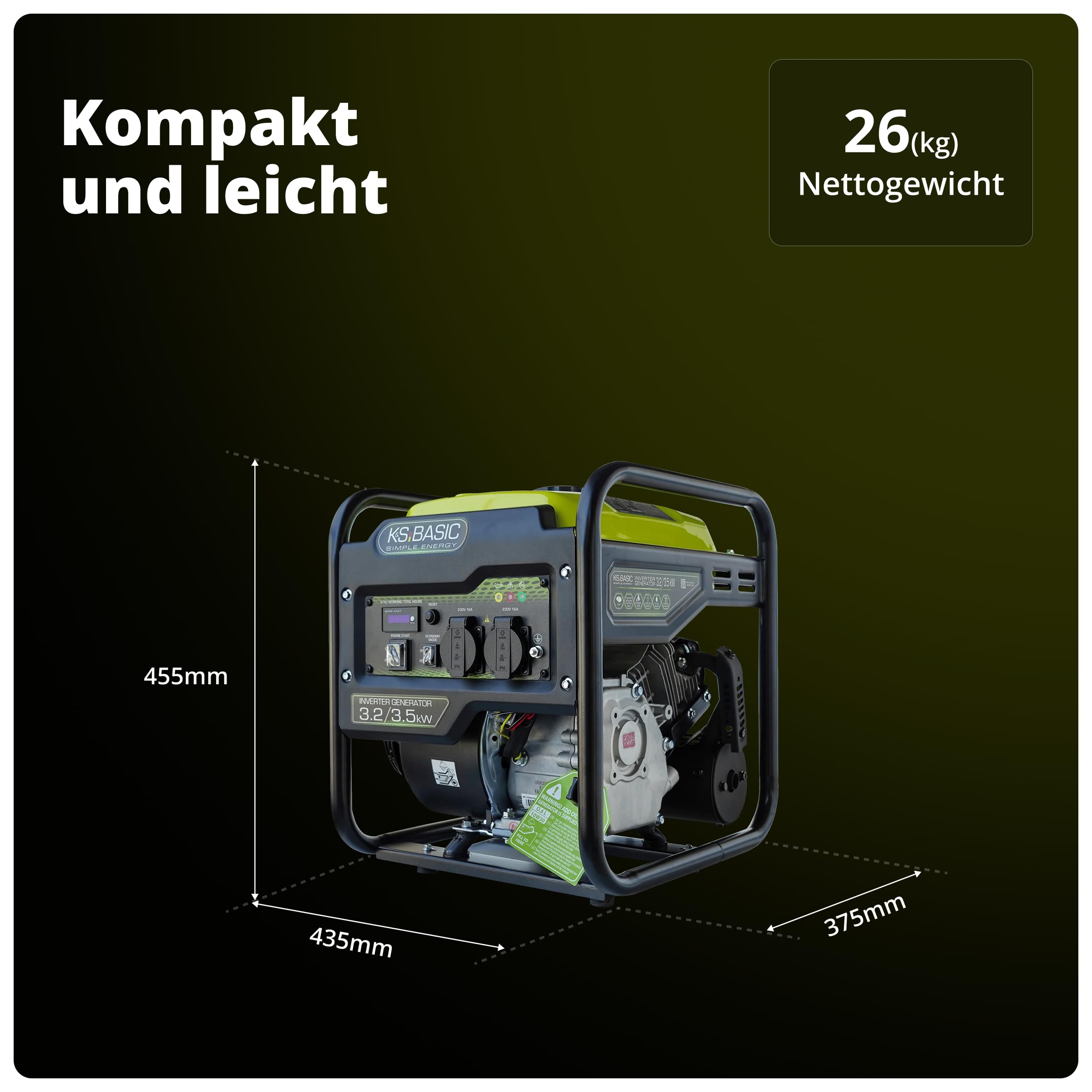 K&S BASIC KSB 35i Inverter-Generator 3,5 kW, stromerzeuger Inverter hat stabile Ausgangsspannung, EURO-5-Benzinmotor, notstromaggregat mit 100% Kupferwicklung, generator Inverter