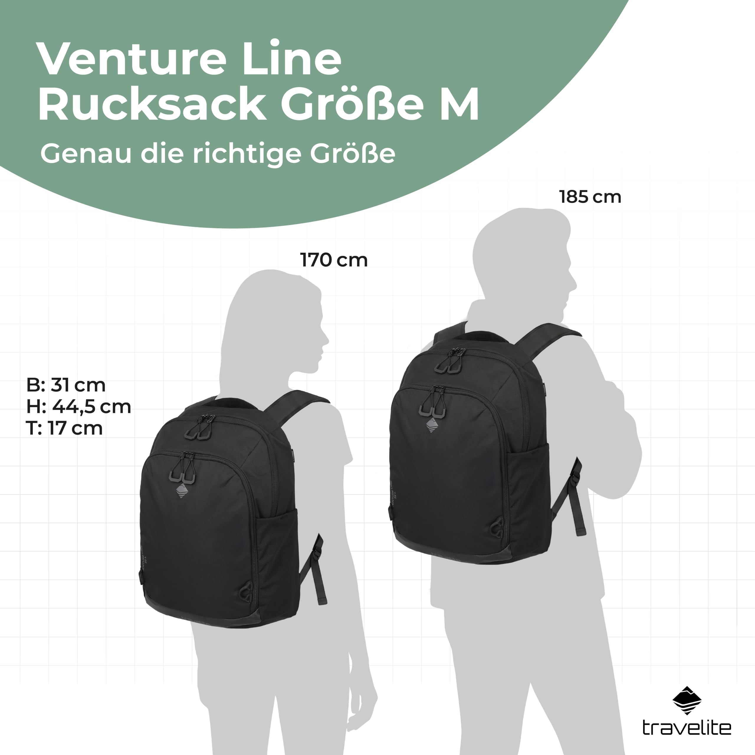 Travelite Rucksack VENTURE LINE Größe M, 22 Liter, Laptop bis 15,6 Zoll | Reiserucksack aus robustem Nylon mit Aufsteckfunktion, Handgepäck fürs Flugzeug, Daypack für Damen & Herren, Business & Uni
