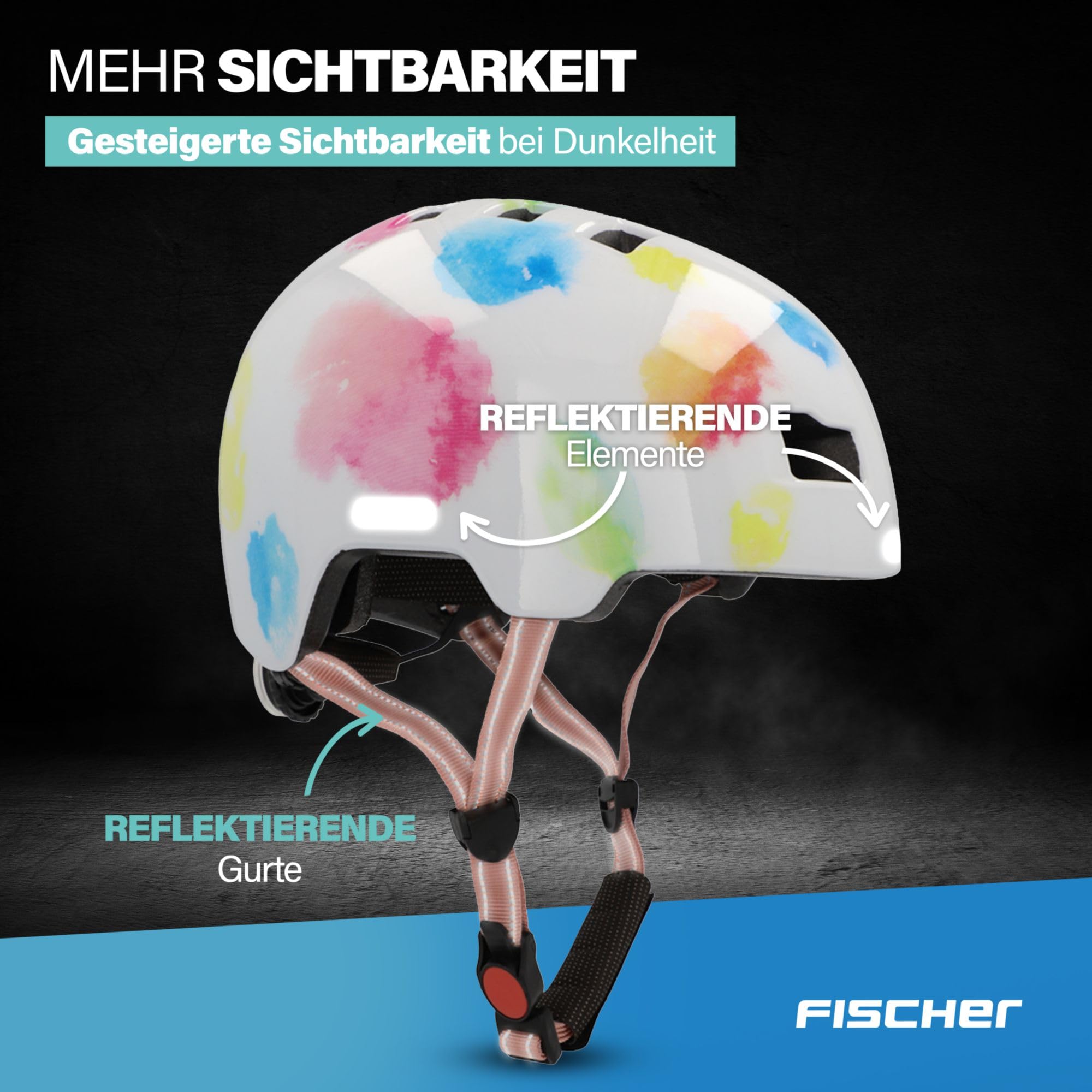 FISCHER BMX kask rowerowy, kask rowerowy Dirt Bike Plus Splash, XS/S, 48-54 cm, kolorowy, z wbudowanym tylnym światłem LED