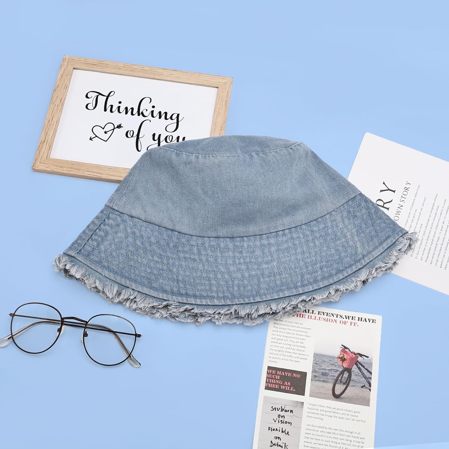 Washed Cotton Denim Bucket Hat, Summer Outdoor Wide Brim Lightweight Cap for Women, Beach Packable Travel Hat - Image 5