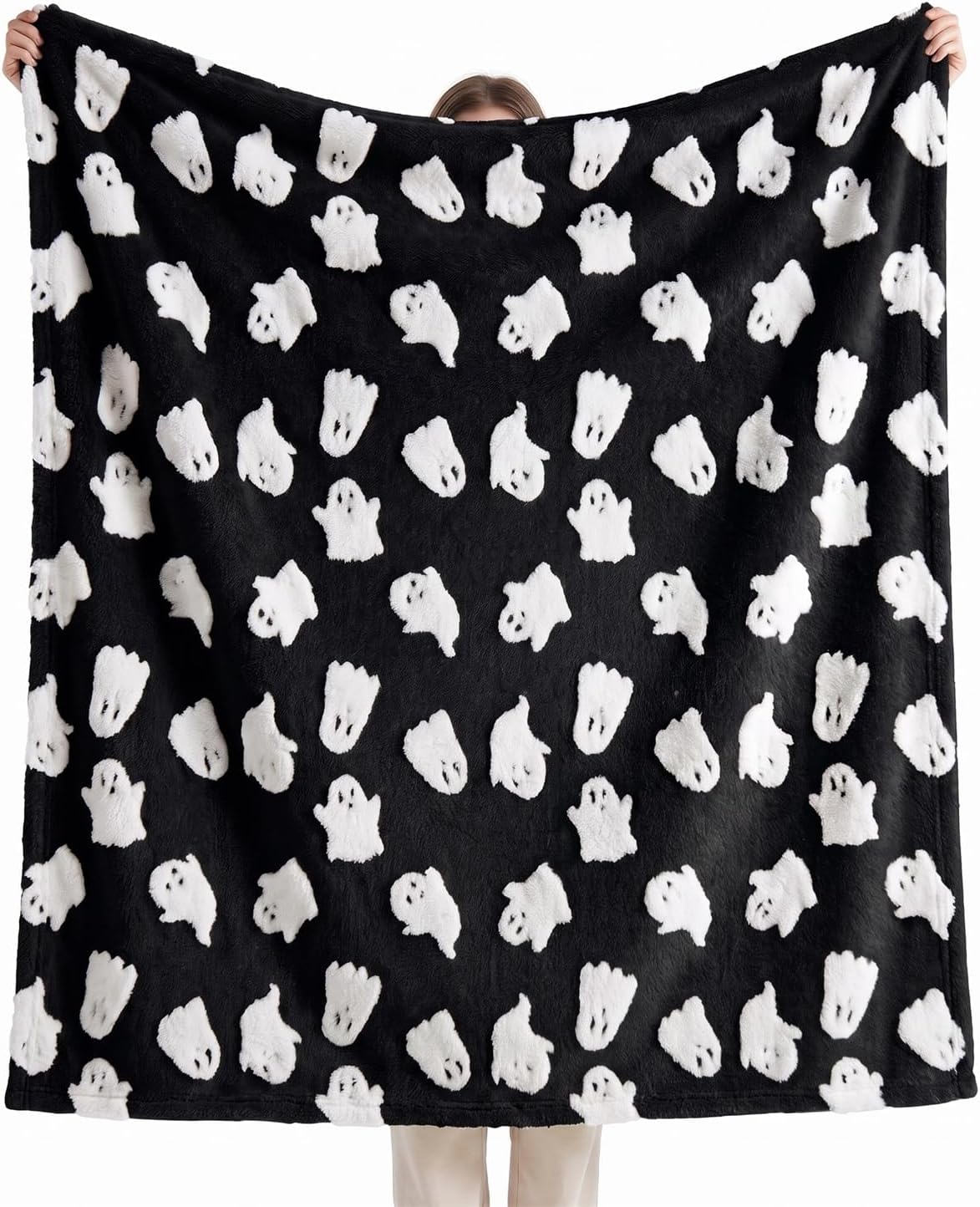 Horaldaily Black Ghost Shape 3D Textured Throw Blanket 50x60
