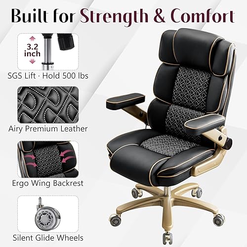 Miniatura 4 de Silla de oficina grande y alta de 500 libras, silla de cuero resistente con reposabrazos 5D, asiento cómodo, silla de oficina ejecutiva con respaldo
