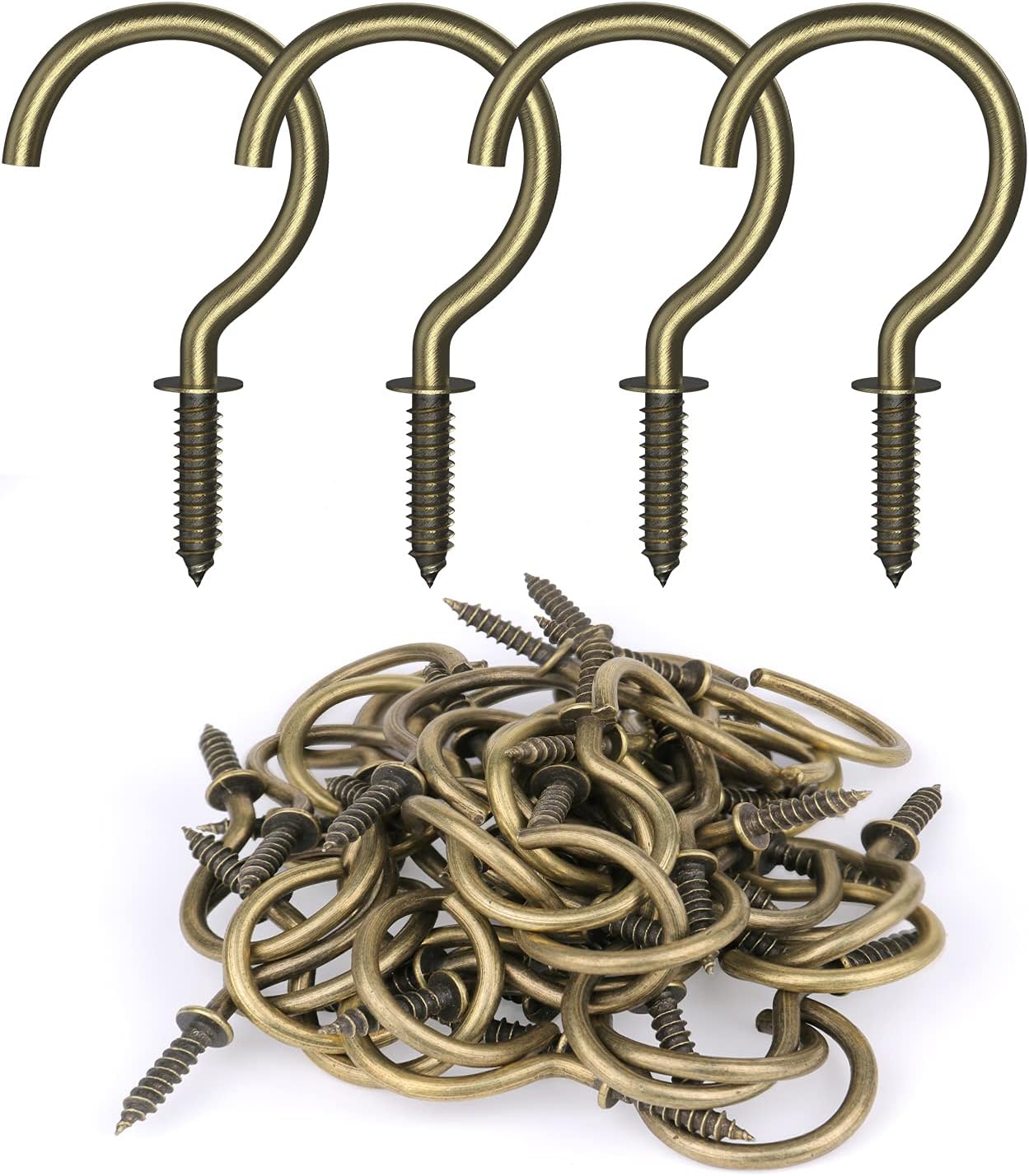 RELBRO Screw Hooks, 1-1/4 Inch Metal Screw in Cup Hooks, Bronze, 50 Pcs