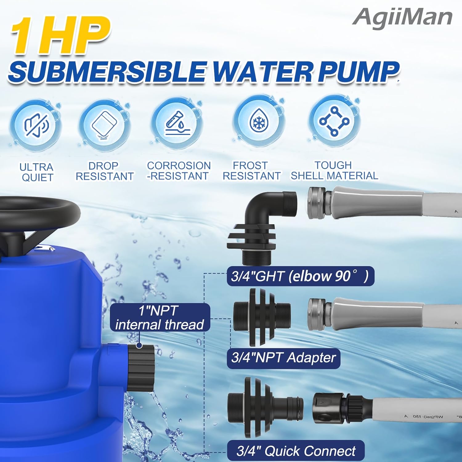 AgiiMan Sump Pump with various adapters