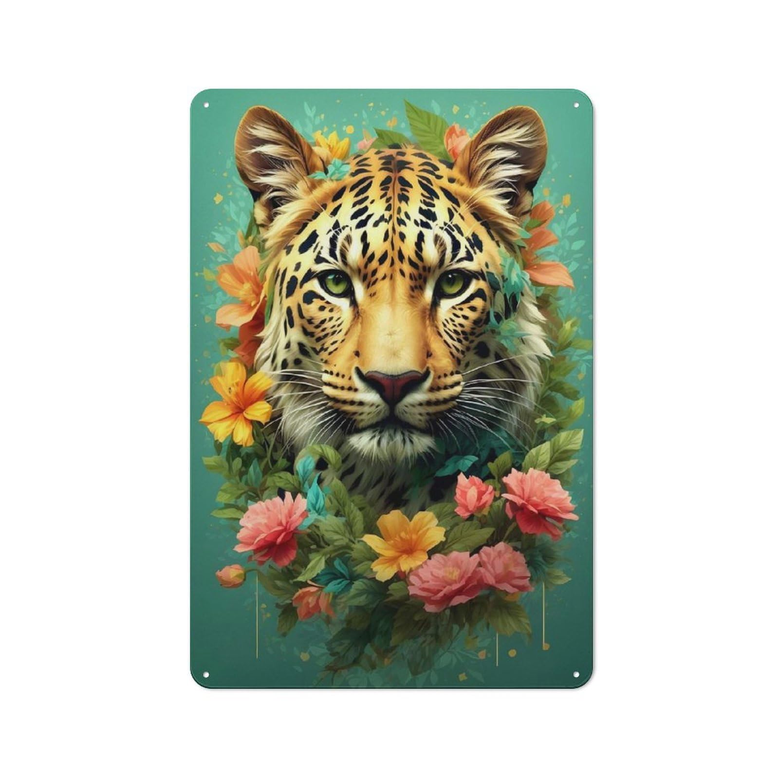 Junmoney Vibrant Leopard Illustrati Rustic Tin Wall Sign 30X20cm Featuring Bistro Wall Plaque For Restaurant, Kitchen, Counter Or Breakfast Nook