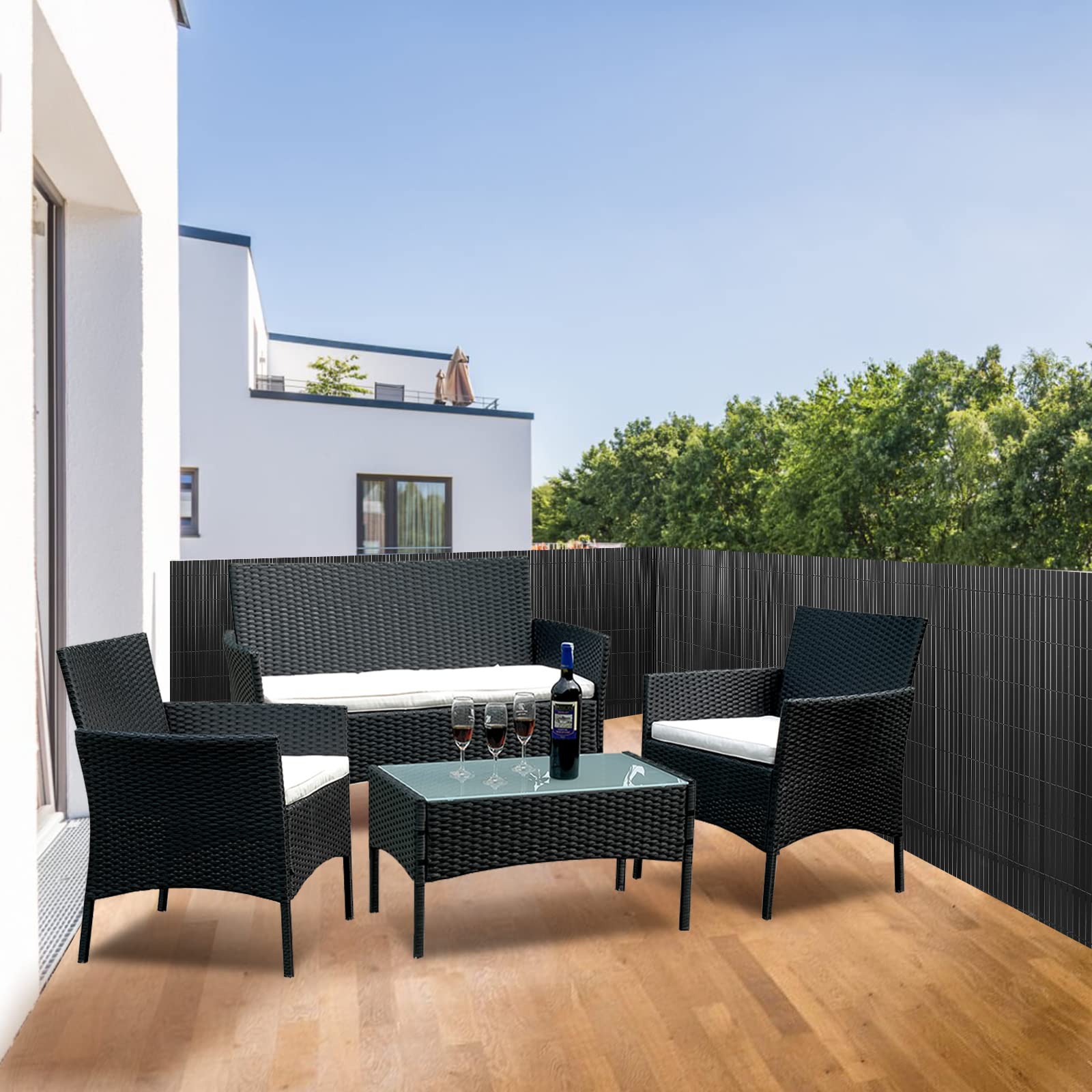 Gimisgu Lot de 2 clôtures brise-vue en PVC - 90 x 300 cm - Structure en W - Renforcement intérieur - Revêtement de balcon standard - Protection contre le vent - Sans perçage - Pour balcon, jardin