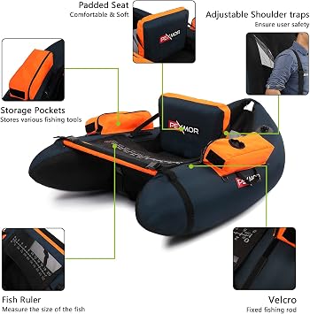 PEXMOR Inflatable Fishing Float Tube, Float Tubes for Fishing w/Rod Holder | Fish Ruler | Pump | Carry Bag | Adjustable Straps| Storage Pockets, 350LBS Capacity Fly Fishing Belly Boat