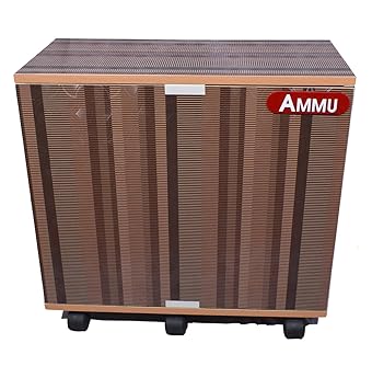 AMMU Wooden Trolley with Battery Tray for Inverter Battery Light Brown Print