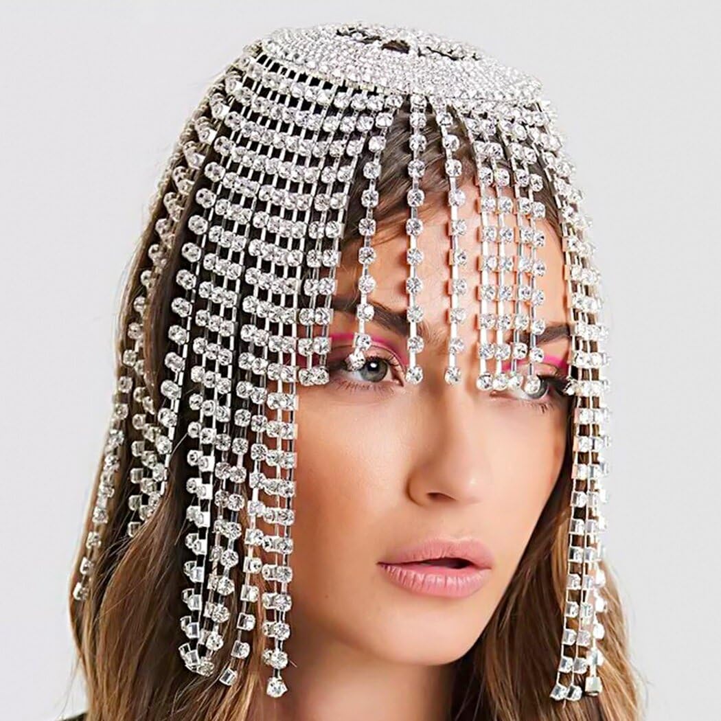 Gatsby Chaîne de tête à pompon en cristal pour femme et fille Accessoire de cheveux élégant des années 1920 pour fête, mariage et cosplay