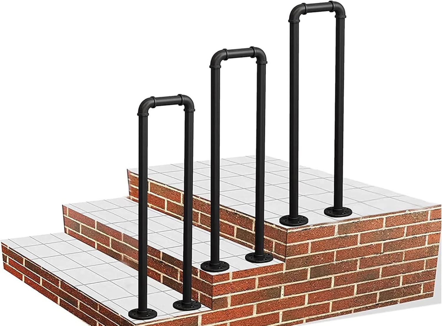 階段用U字型手すり 錬鉄製ポーチデッキ手すり 安全滑り止め サポート手すり 屋外 高齢者 子供用サポートポール,85cm