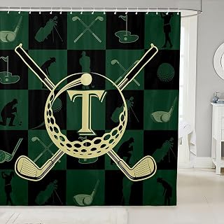 Erosebridal Monogrammed Golf Plaid Bathroom Curtain for Adults - Personalized Initial T Shower Curtain 72" Wx72 L Golf Club Player Silhouette Bathroom Accessories,Funny Alphabet Letters Shower Decor