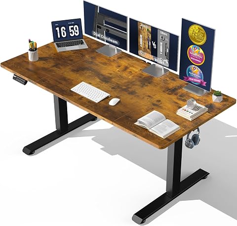 Veken 63" x 28" Electric Standing Desk, Height Adjustable, Brown