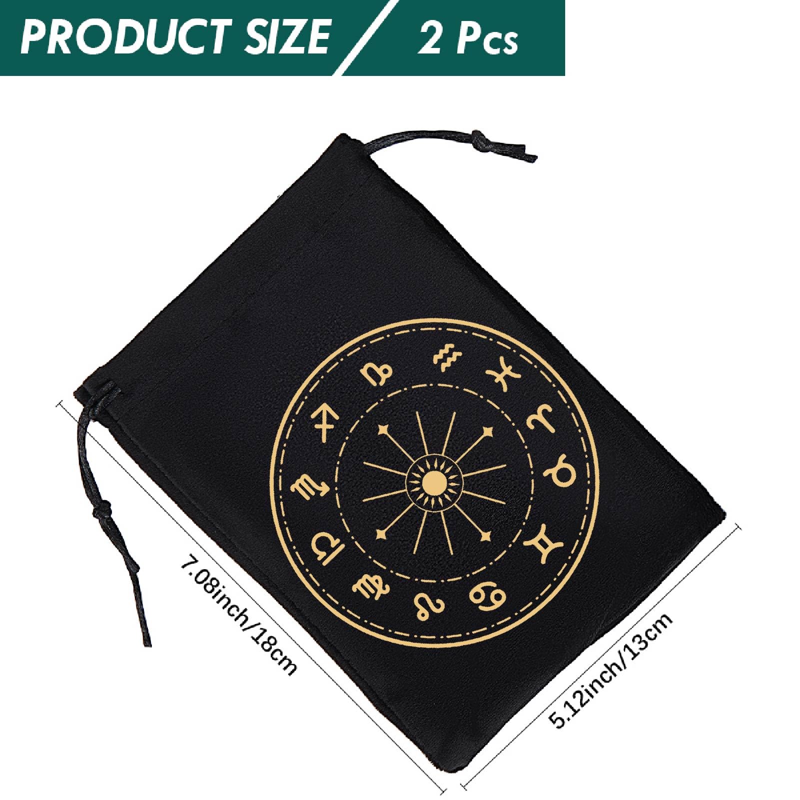 CREATCABIN 2Pcs Tarot Cards Bags Velvet Drawstrings Bags Dice Tarot Cards Holder Pouches Black Constellation Tarot Jewelry Storage Bag Wrap for Enthusiasts Crystals Dices Witchcraft 5x7Inch - Image 2