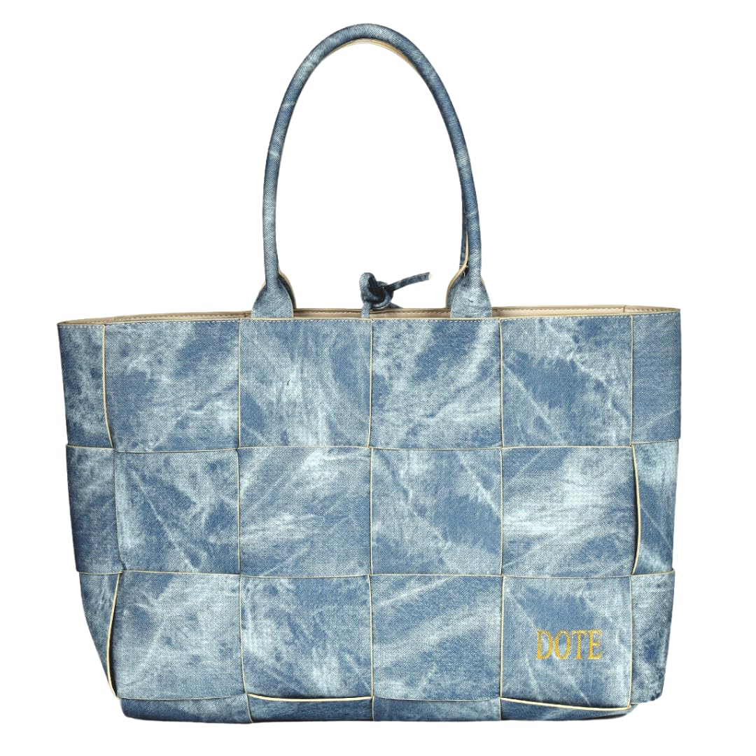 Dote Blues Multipurpose Tote Bag | Fits 16 Inch Laptop | PU Leather | Office Tote Bag | Daily Tote Bag | Denim Print | Unique Weave Pattern | Additional Coin Pouch (B0CZLLQ6VQ) Amazon Price History, Amazon Price Tracker
