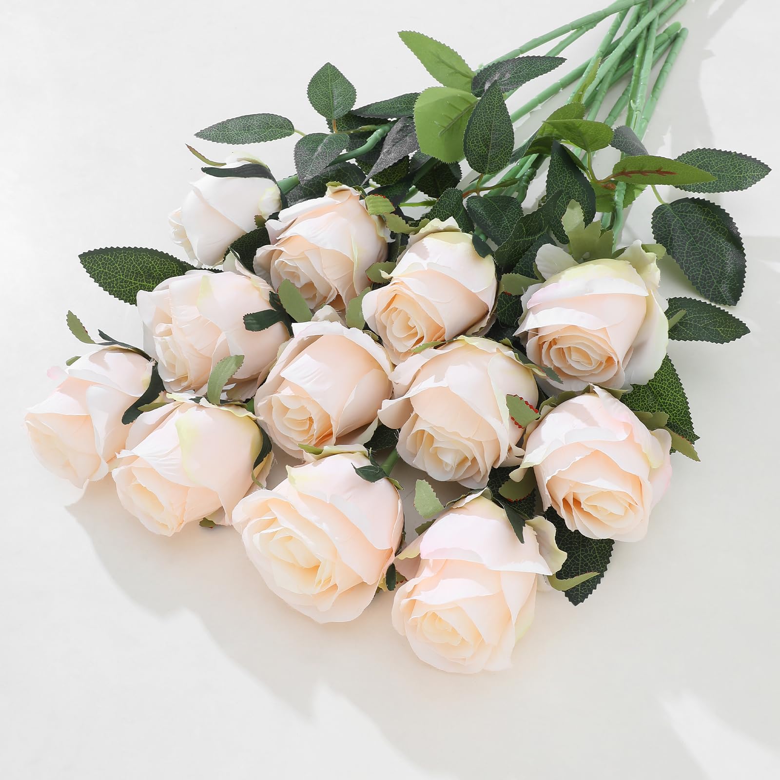 LILUYTO 12Pcs Realistic Fake Cream Roses
