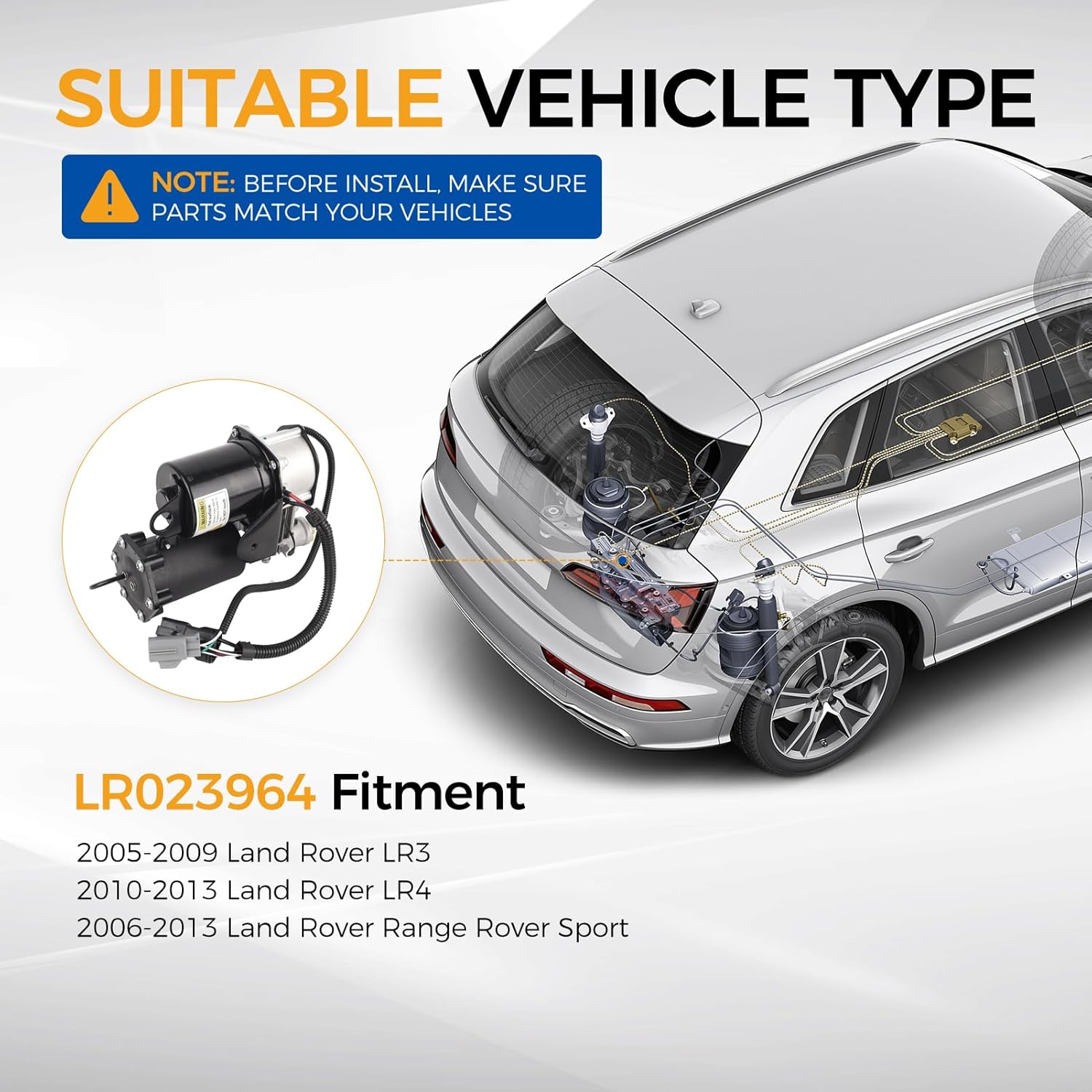 PAROD LR023964 Air Suspension Compressor pump [6 Pins Connector] Fit for Land Rover LR3 Discovery 3 2005-2009, LR4 Discovery 4 2010-2013, Range Rover Sport 2006-2013, LR015303