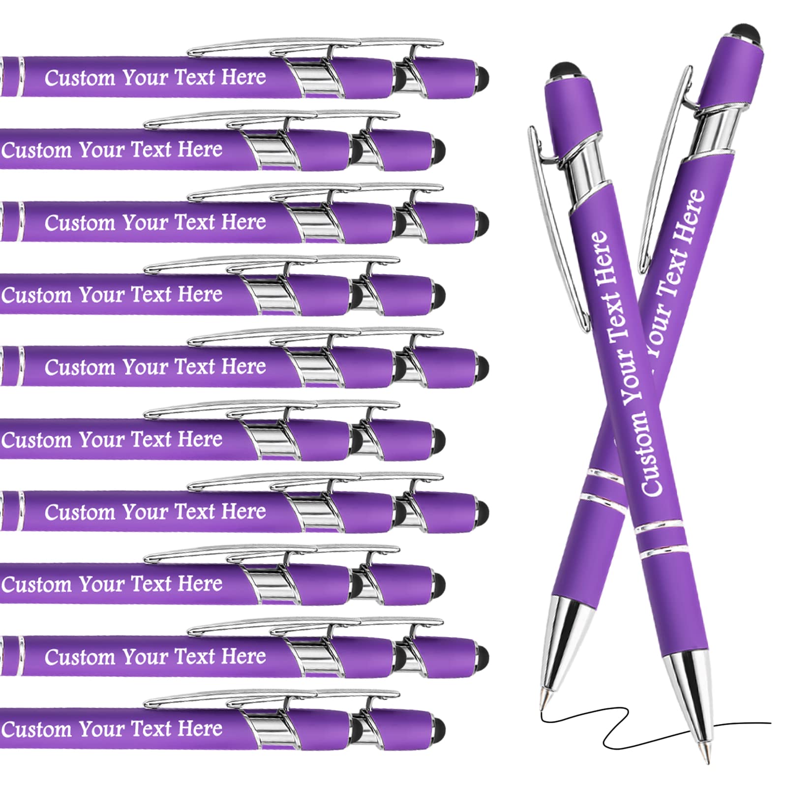 Personalised Pens Bulk Custom Pens with Logo Name 20 Pack Free Engraved Stylus Ballpoint Pens Customised Retractable Pen Message Text Gift for Men Women Black Ink Business Graduation Birthday Purple