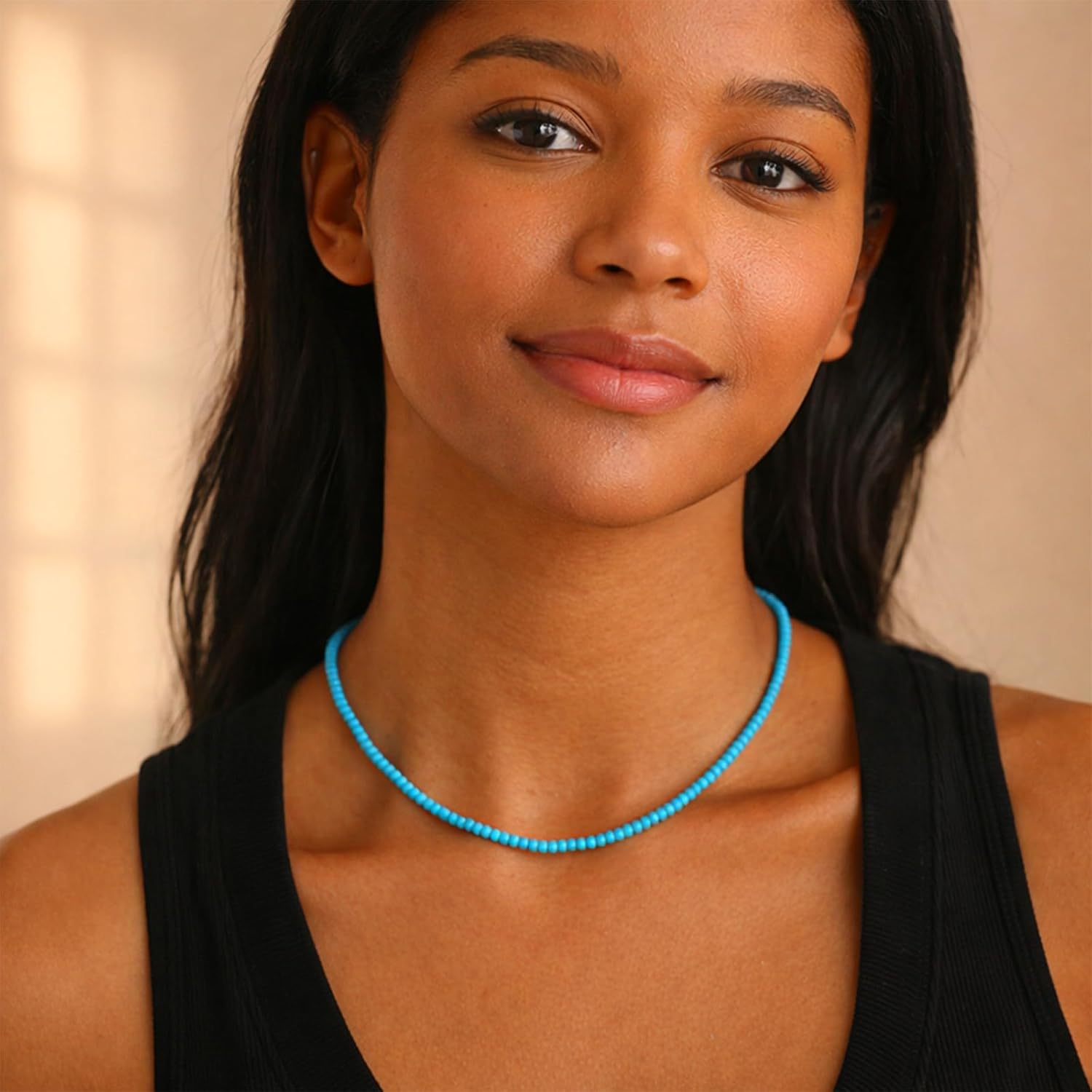 Sheplus Gifts for Sister - 925 Sterling Silver Genuine Turquoise Beaded Necklace Dainty Minimalist Authentic Blue Western Choker Jewelry - Image 5