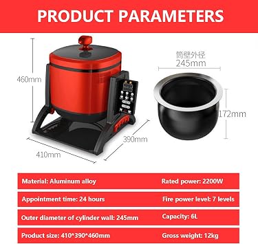 2200W Commercial Food Processor with 7-Speed, 6L Automatic Cooking Machine with Appointment Time 24 Hours, 360 Rotating Stir Fry Machine for Home Use, Cooking, Stewing, Frying