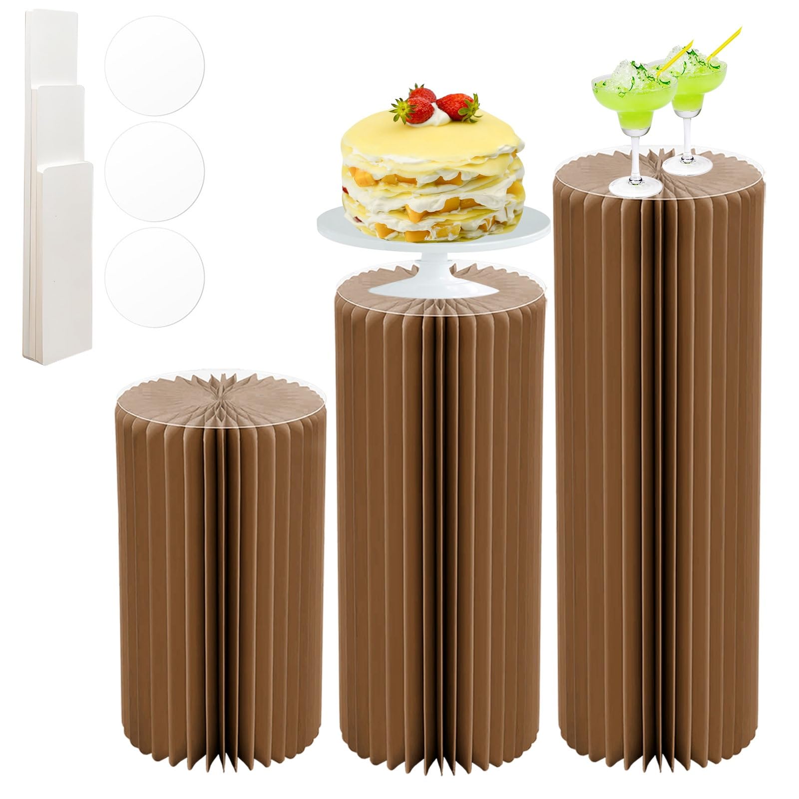CVHfhjTG cake stand, Cardboard Cylinder Pedestal Stands Multicolor 60-100cm Pack Of 3(Brown)